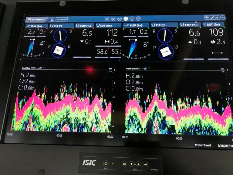 ScanBas screens on the bridge showing sensor readings and echo graphs